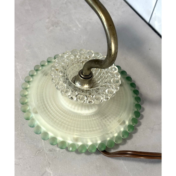 Vintage 1930s Art Deco Green Frosted Glass Wall Sconce Hobnail Beaded Backplate - Picture 3 of 12